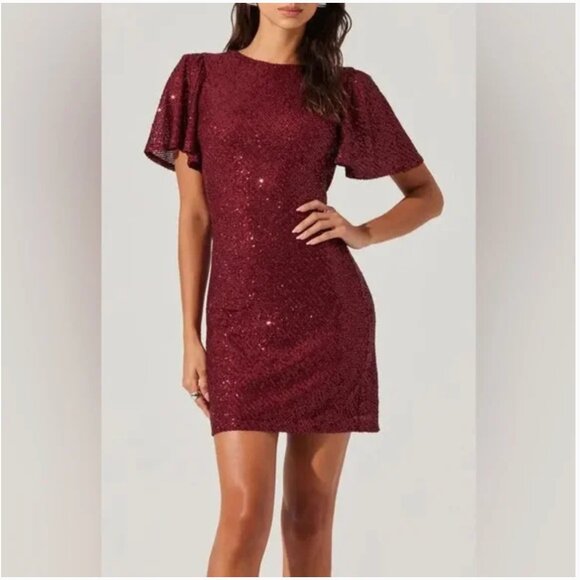 GREAT HOLIDAY DRESS. Burgundy Sequin Dress with deep back - Picture 2 of 11